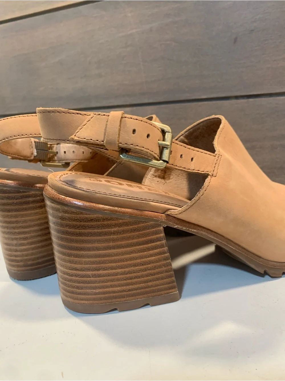 Sorel Tan Leather Open-Toe Slingback Block Heel Sandals